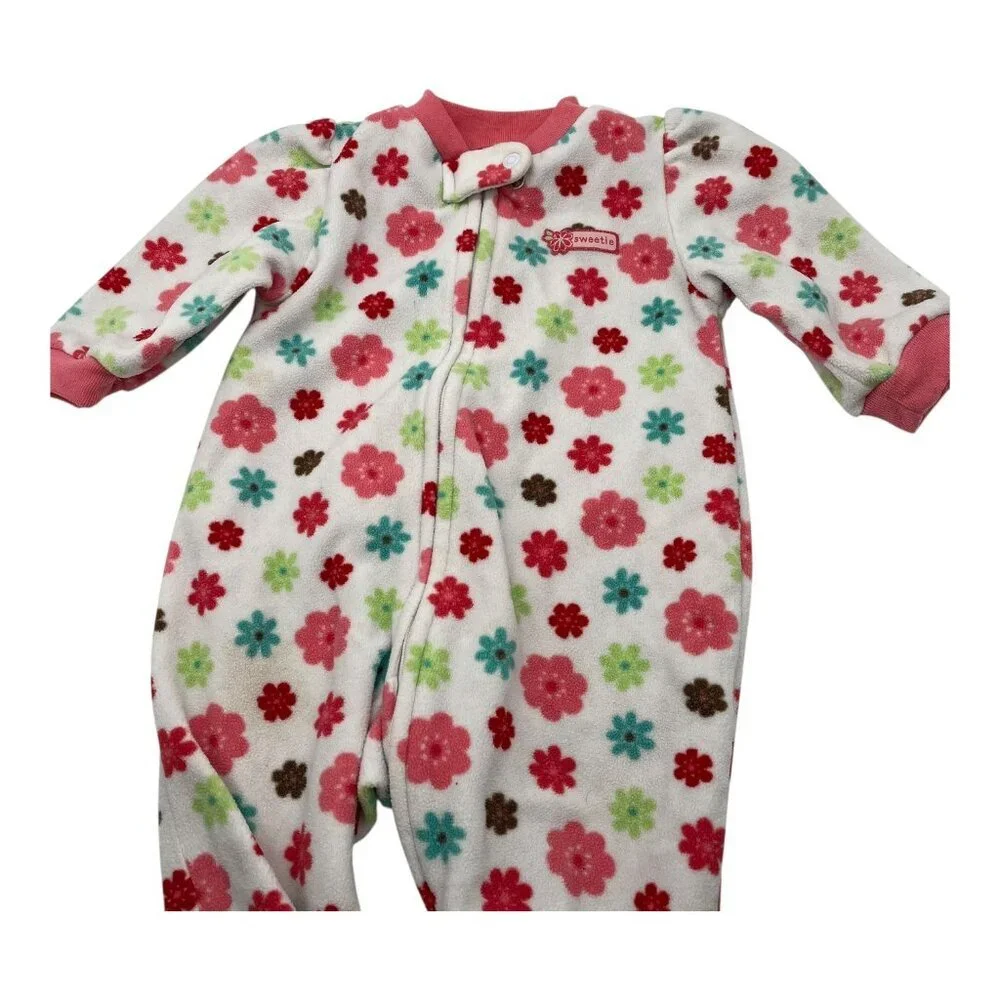 Carter's Footed Pajamas Girls 6 Months One Piece Floral Design Pink Accents